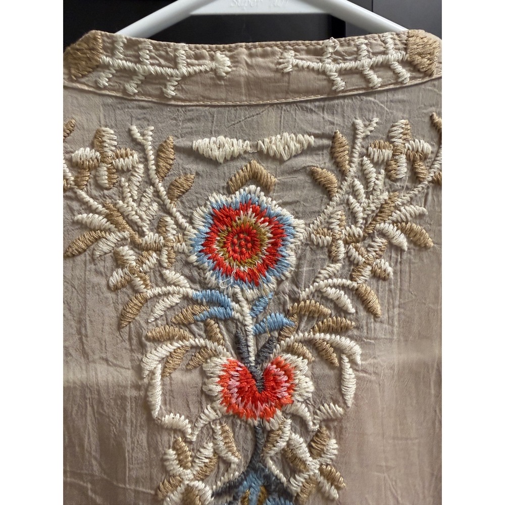 Johnny Was Embroidered Floral Dress Rayon Beige Boho C82763 Medium - Picture 4 of 11